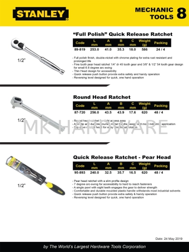 STANLEY QUICK RELEASE RATCHET/ROUND HEAD RATCHET 