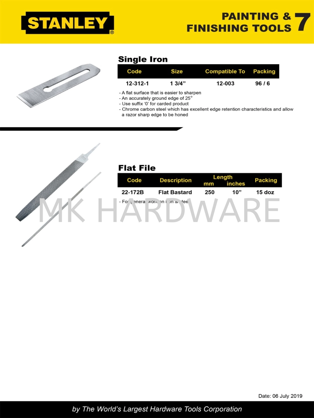 STANLEY SINGLE IRON / FLAT FILE