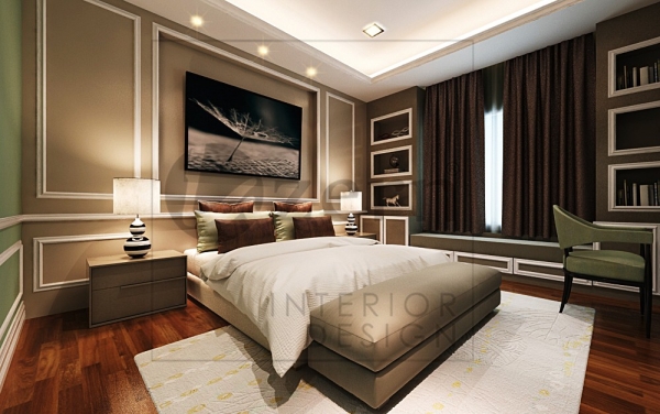 Dark & cozy Victorian design bedroom. Bedroom & Study area Modern Luxury Victorian design for Mr. Harris's bungalow house in India. Shah Alam, Selangor, Kuala Lumpur (KL), Malaysia Service, Interior Design, Construction, Renovation | Lazern Sdn Bhd