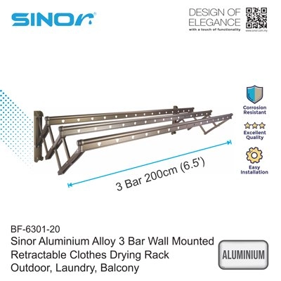 2m x 3 Bar Aluminium Retractable Clothes Hanger (BF-6301-20)