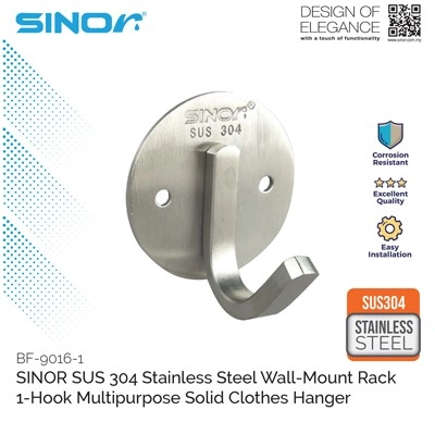 1-HOOK STAINLESS STEEL WALL MOUNTED HANGER (BF-9016-1)