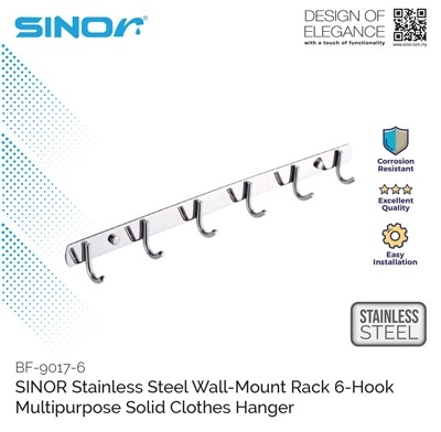 6-HOOK STAINLESS STELL WALL MOUNTED HANGER (BF-9017-6) （浴室）Wash Room Johor  Bahru (JB), Malaysia, Skudai Supplier, Suppliers, Supply, Supplies