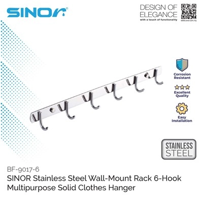 6-HOOK STAINLESS STELL WALL MOUNTED HANGER (BF-9017-6)