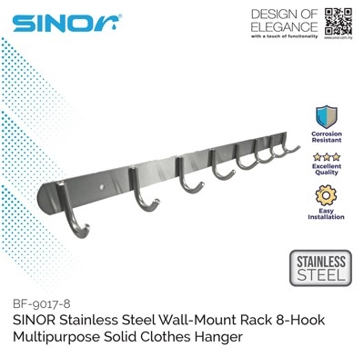 8-HOOK STAINLESS STEEL WALL MOUNTED HANGER (BF-9017-8)