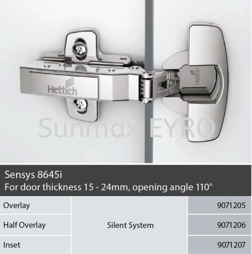 Hettich Sensys Hinges 8645i 15mm-24mm 110°