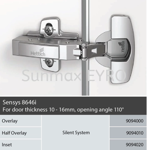 Hettich Sensys Hinges 8646i 10mm-16mm 110°