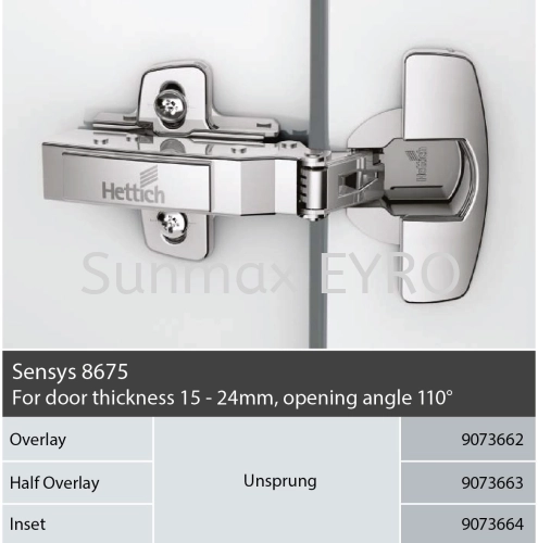 Hettich Sensys Hinges Unsprung 8675 15mm-24mm 110°