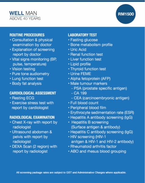 MEDICAL - WELL MEN  ABOVE 40 YEARS OLD Medical ҽƼ   Programme, Application | A&W Consulting (MM2H) Sdn Bhd