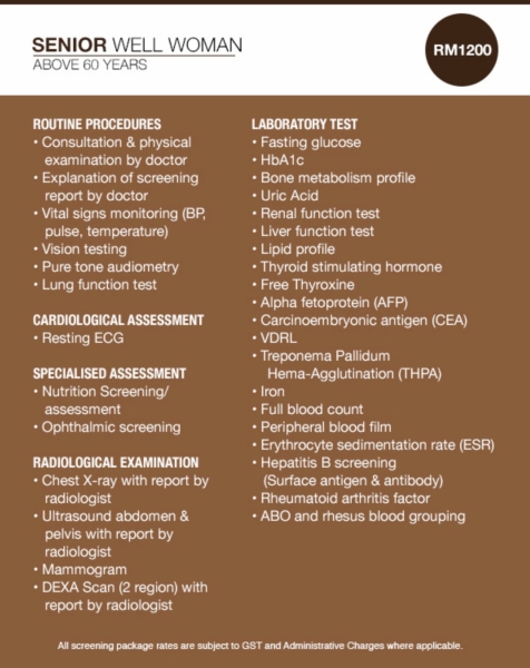 MEDICAL - SENIOR WELL WOMEN ABOVE 60 YEARS OLD Medical ҽƼ   Programme, Application | A&W Consulting (MM2H) Sdn Bhd