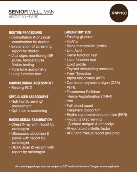 MEDICAL -  SENIOR WELL MEN ABOVE 60 YEARS OLD Medical Medical & Insurance Malaysia, Kuala Lumpur (KL) Programme, Application | A&W Consulting (MM2H) Sdn Bhd