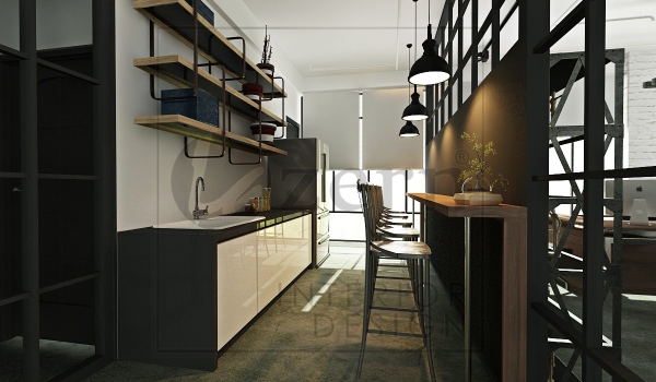 A small pantry area with comfortable light. Industrial interior design for ARB's office in Setia Alam, Shah Alam. Selangor Shah Alam, Selangor, Kuala Lumpur (KL), Malaysia Service, Interior Design, Construction, Renovation | Lazern Sdn Bhd