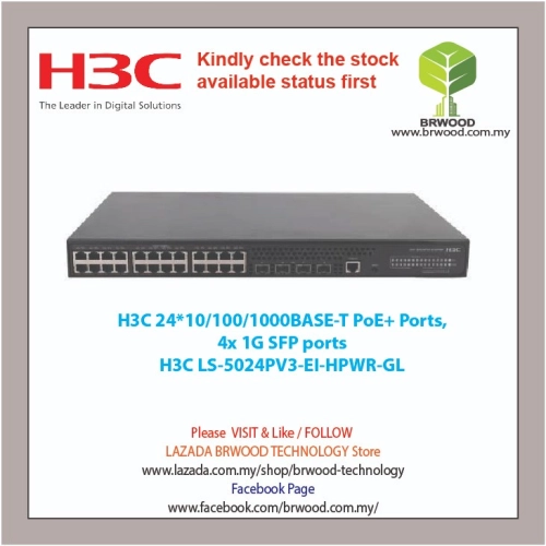 H3C LS-5024PV3-EI-HPWR-GL: 24x 10/100/1000BASE-T PoE+ w/ 4x 1000BASE-X SFP Ports Switches