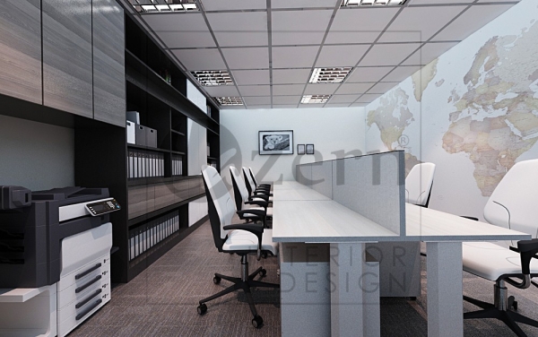 Workstation with design file's cabinet & selected Atlas wall Sticker. Ultra Modern interior design for Kronologi's office in Axiata Tower, KL Sentral, Kuala Lumpur. Malaysia. Shah Alam, Selangor, Kuala Lumpur (KL), Malaysia Service, Interior Design, Construction, Renovation | Lazern Sdn Bhd