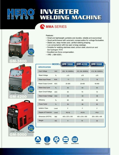 GM-3800/GM-4200/GM-5000 Hero Tech Inverter Stick Welding Machine Welding and Cutting Equipment Penang, Malaysia, Butterworth Supplier, Distributor, Supply, Supplies | Weld Power Technology & Machinery Sdn Bhd