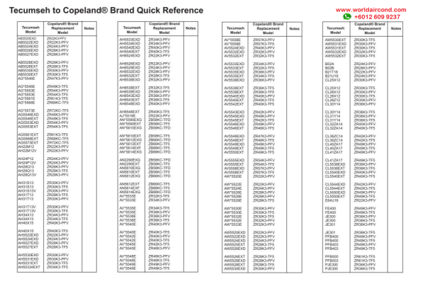 TECUMSEH TO COPELAND REFERENCE PARTS & ACCESSORIES Malaysia Supplier, Suppliers, Supply, Supplies | World Hvac Engrg Sdn Bhd