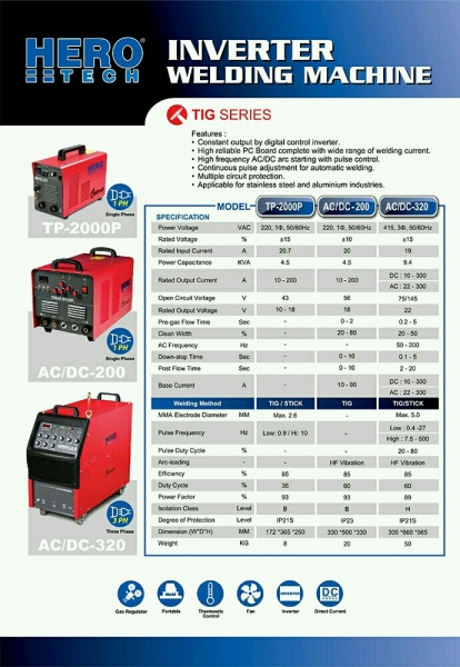 TP-2000P/ AC/DC-200 / AC/DC-320 Hero Tech Inverter Tig Welding Machine Welding and Cutting Equipment Penang, Malaysia, Butterworth Supplier, Distributor, Supply, Supplies | Weld Power Technology & Machinery Sdn Bhd