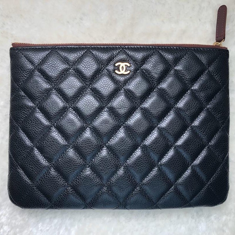 Chanel Metallic Caviar Quilted Small Zipped Boy Pouch Navy