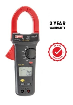 123-3225 - RS PRO ICM133R Clamp Meter, Max Current 1kA ac CAT III 1000 V, CAT IV 600 V