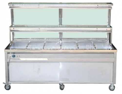 BAIN MARIE WITH 2 TIER GLASS OVERSHELF