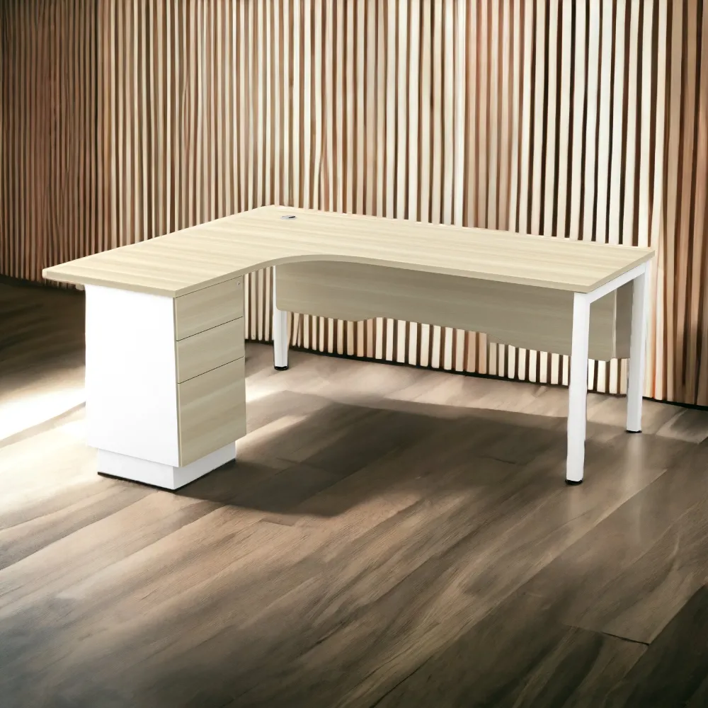 L-Shape Manager Table With Wooden Front Panel And Drawer|Office Table ...