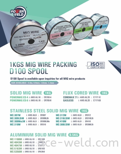 Powerweld Mig 1KGS & 0.5KG PER ROLL/D100 Wire