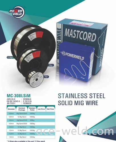 Powerweld STAINLESS STEEL SOLID MIG WIRE 308LSI