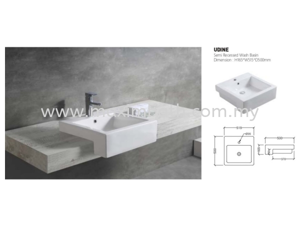 UDINE Semi-Recessed Basin Bathroom Basin Bathroom Collection Puchong, Selangor, Kuala Lumpur (KL), Malaysia Supplier, Suppliers, Supplies, Supply | Maxim Bath & Kitchen Gallery Sdn Bhd