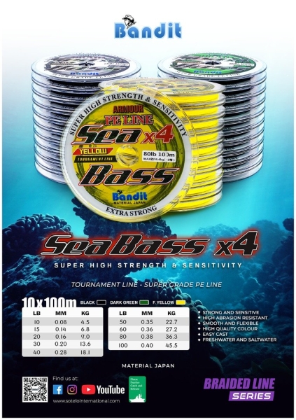 Bandit Seabass 4 X Braid Braided Line  Line BANDIT  Selangor, Malaysia, Kuala Lumpur (KL), Klang Fishing, Supplier, Supply, Supplies | Kesan Kenangan Sdn Bhd