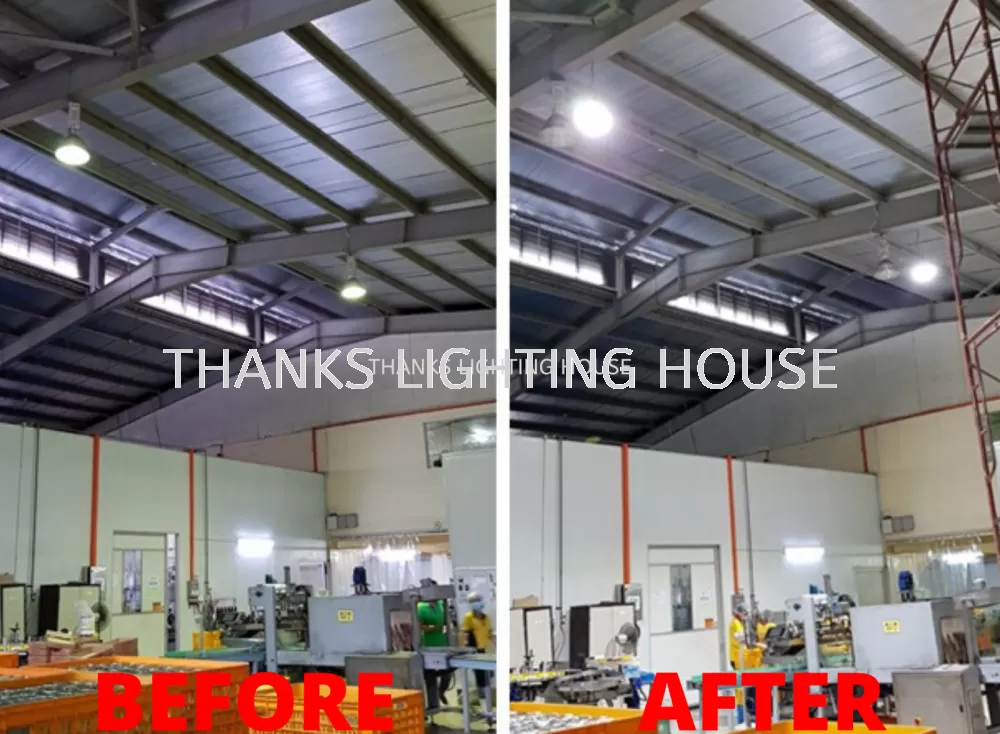 Installation of Industrial High Bay Lights for a factory in Ipoh Perak
