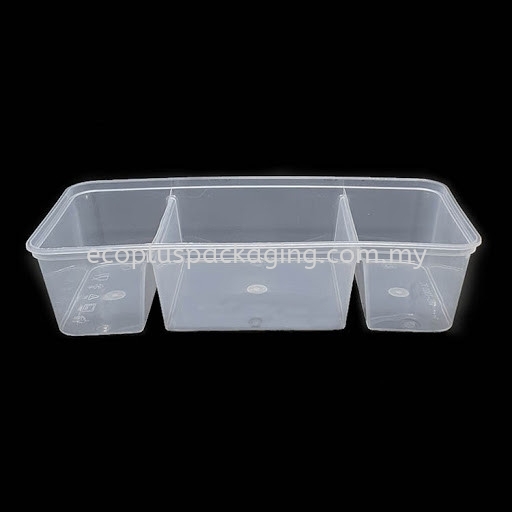 1300TC - 3 Compartment Rectangle Container with Lid Compartment Container PP Container Selangor, Malaysia, Kuala Lumpur (KL), Shah Alam Supplier, Suppliers, Supply, Supplies | Eco Plus Packaging