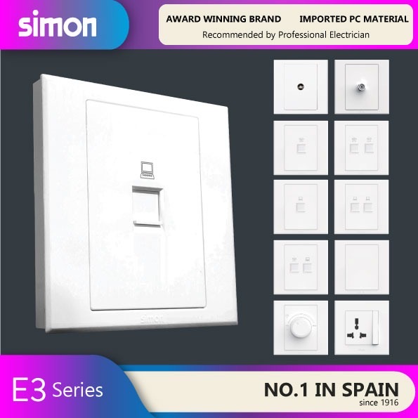 SIMON E3 OUTLET / DIMMER / BLANK PLATE (White) E3 Series SIMON