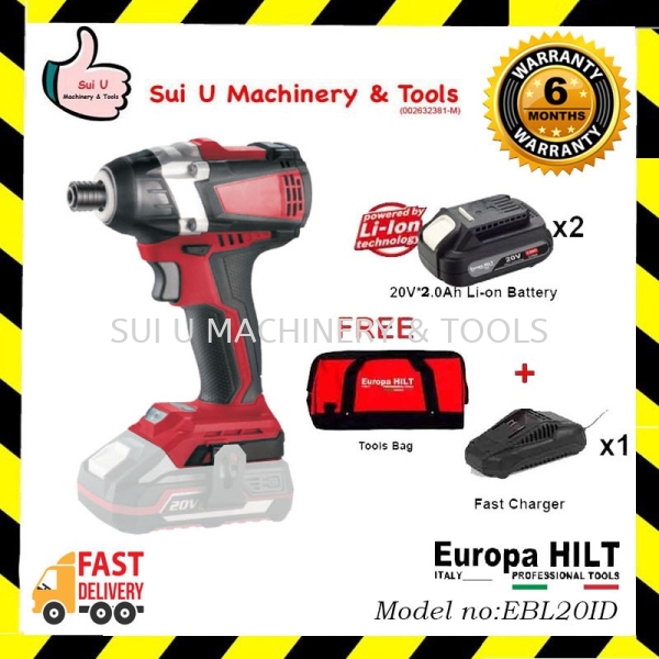 EUROPA HILT EBL20ID 20V Cordless Impact Driver with Brushless Motor 2700rpm w/ 2 x 2.0Ah Batteries + Charger + Tools Bag Cordless Impact Driver Cordless Power Tools Power Tool Kuala Lumpur (KL), Malaysia, Selangor, Setapak Supplier, Suppliers, Supply, Supplies | Sui U Machinery & Tools (M) Sdn Bhd