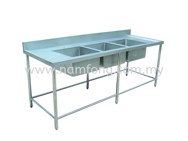 Triple Bowl Sink Table Stainless Steel Sink Stainless Steel Fabrication Malaysia, Kuala Lumpur (KL), Selangor Manufacturer, Supplier, Supply, Supplies | NAM FONG STAINLESS STEEL ENGINEERING SDN BHD