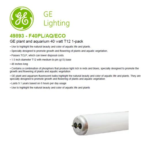 GE 49893 - F40PL/AQ/ECO T12 PLANT & AQUARIUM TUBE