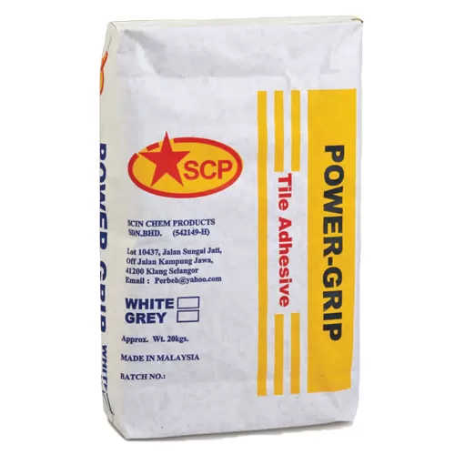 SCP Power-Grip (C2) Tile Adhesive for fixing medium and large format tile on wall and floor. Simen gum pelekat jubin kuat untuk jubin saiz sederhana dan besar.