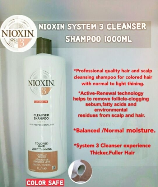 Nioxin System 3 Cleanser Shampoo for Color Treated Hair with Light Thinning 1000ML Nioxin Cleanser  NIOXIN Malaysia, Melaka, Bachang Supplier, Suppliers, Supply, Supplies | Cheng Xiong Hair Saloon Supplier