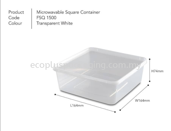 SQ1500 Square Container with Lid Square Container PP Container Selangor, Malaysia, Kuala Lumpur (KL), Shah Alam Supplier, Suppliers, Supply, Supplies | Eco Plus Packaging