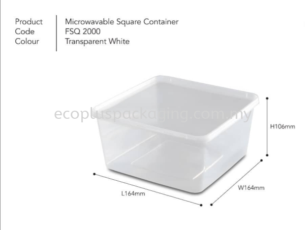 SQ2000 Square Container with Lid Square Container PP Container Selangor, Malaysia, Kuala Lumpur (KL), Shah Alam Supplier, Suppliers, Supply, Supplies | Eco Plus Packaging