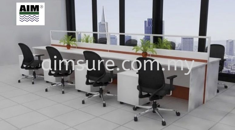 8 cluster workstation with white table and half glass partition