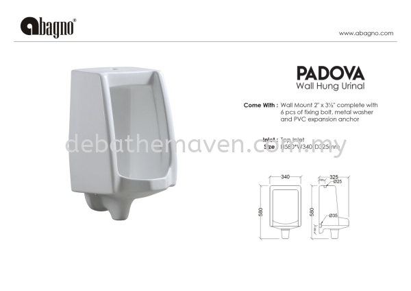 BRAND: ABAGNO-PADOVA Urinal Bowl Bathroom Water Closet Selangor, Malaysia, Kuala Lumpur (KL), Kajang Supplier, Suppliers, Supply, Supplies | DE'BATHE MAVEN