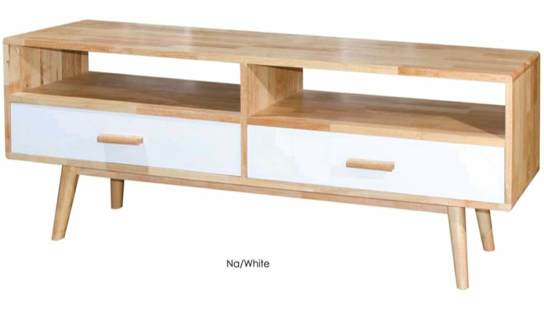 Full Solid Quality BOSTON 6′ TV Cabinet with 2 Drawer Natural / White