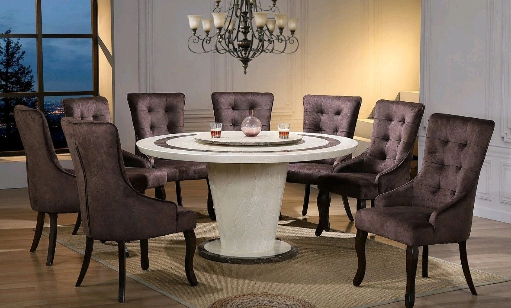 Round Marble Table Dinning Set Table with Chairs 