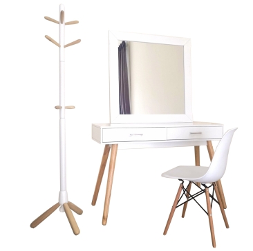 4 in 1 Scandi Dressing Table Mirror Console table Chair and Cloth Hanger