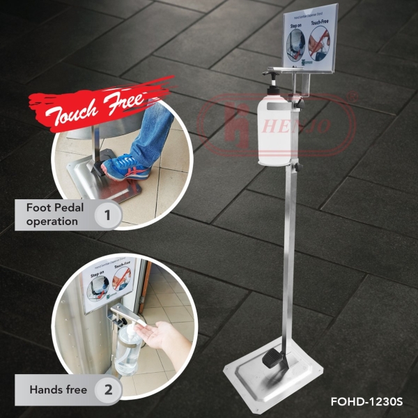 FOHD-1230S Foot Operated Hand Sanitizer Dispenser Stand Sanitizer Dispenser Stand Malaysia Manufacturer | Evershine Stainless Steel Sdn Bhd