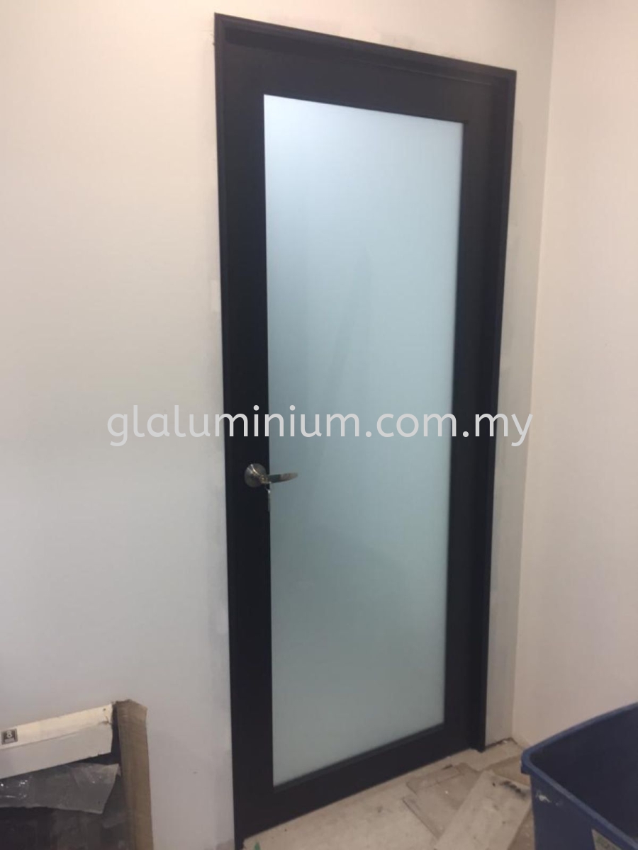 Powder Coating Black With 5mm Clear Glass Frosted Aluminium Swing Doors Selangor Malaysia Kuala Lumpur