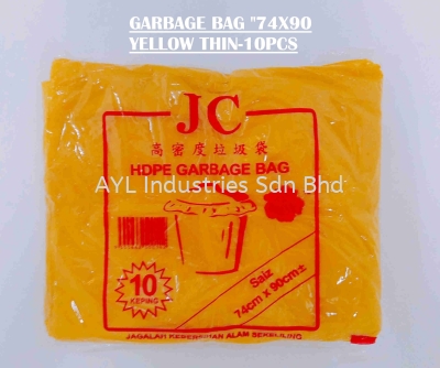 JC GARBAGE BAG (74''x 90'') YELLOW THIN 10 PCS