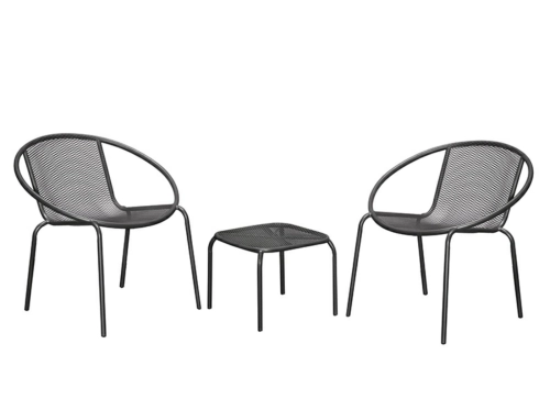 Outdoor Steel Table + Chair Set (1+2) - Cool Grey