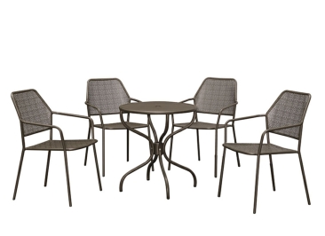 Outdoor Steel Table + Steel Chair Set (1+4) - Cool Grey