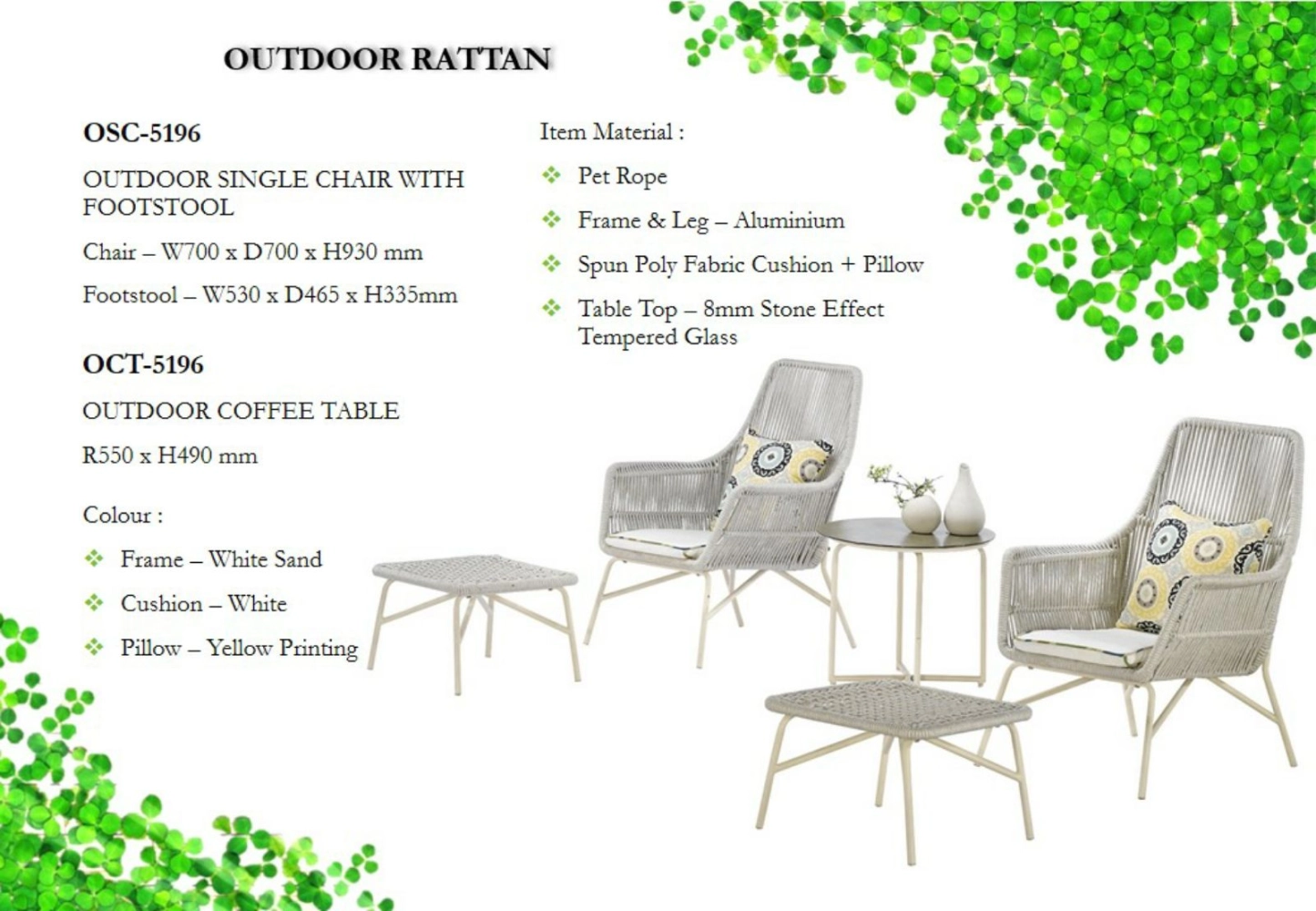 Outdoor Chair with Footstool + Outdoor Table (1+2)