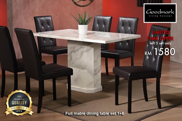 Full Marble Dining Set 1+6 Marble Dining Table Dining Melaka, Malaysia Supplier, Suppliers, Supply, Supplies | GOODMARK FURNITURE CENTRE SDN BHD